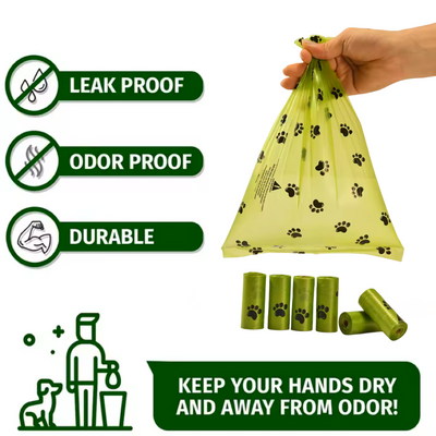 Biodegradable Dog Poop Bags With Dispenser & Leash Clip - 60 Bags (5 Rolls)