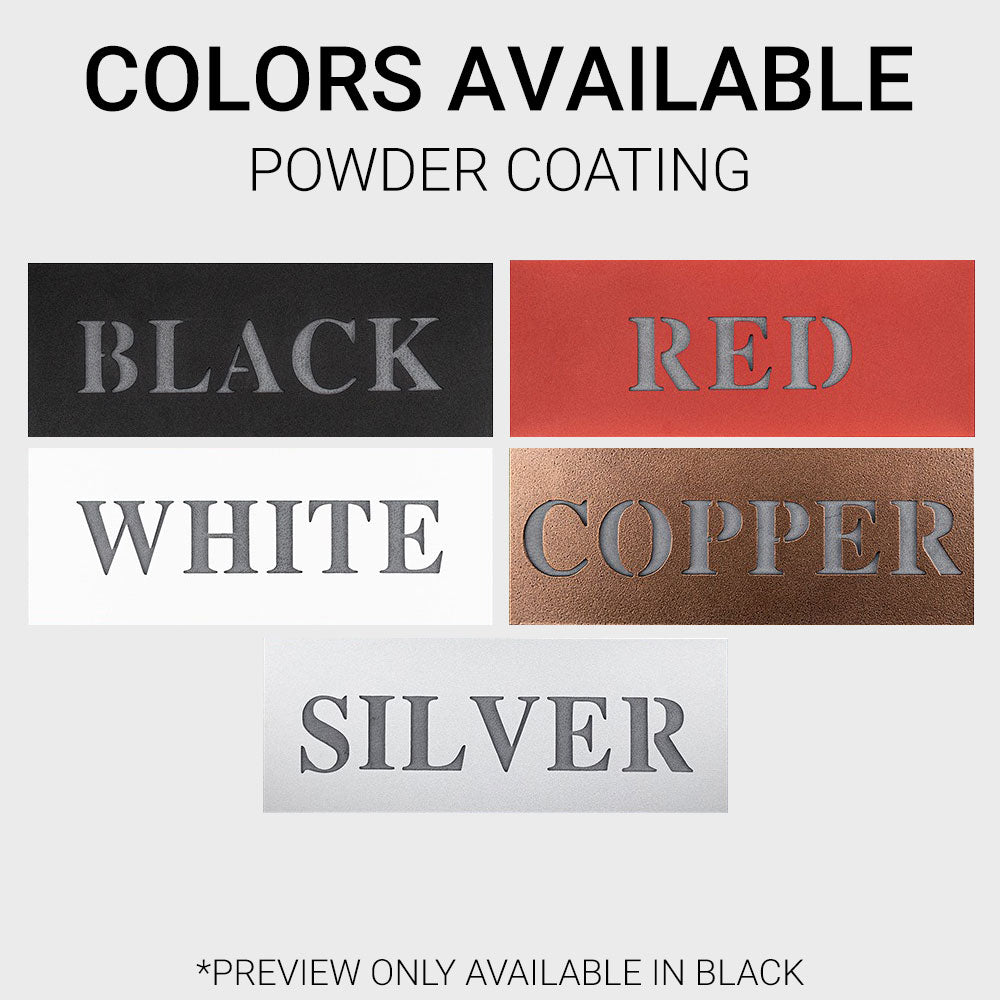 color swatches of black, red, white, copper, and silver