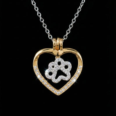 Forever In My Heart Paw Print Necklace – 925 Sterling Silver & 14K Gold