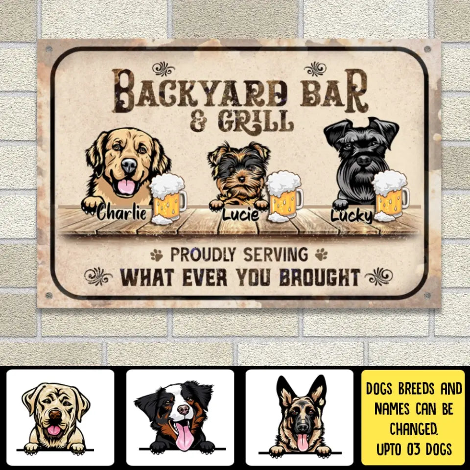 Backyard Bar Dog - Personalized Metal Sign