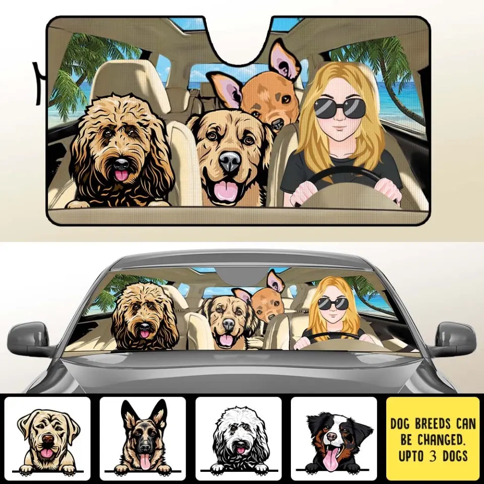 Pets and Humans Personalized Car Windshield Sunshade - Left-Hand Drive