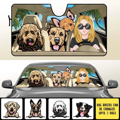 Pets and Humans Personalized Car Windshield Sunshade - Left-Hand Drive