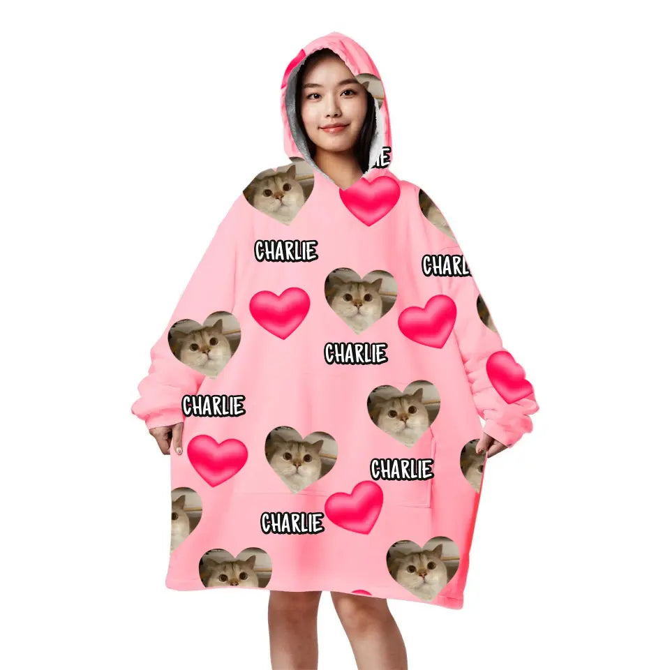 Personalized Love Big Snuggle Photo Blanket Hoodie