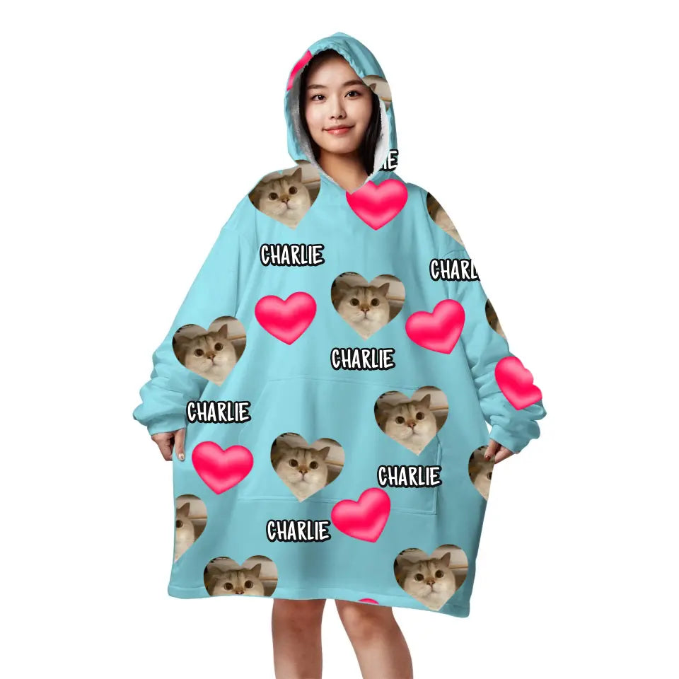 Personalized Love Big Snuggle Photo Blanket Hoodie