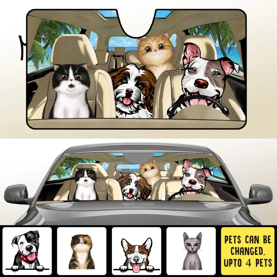 Pets Personalized Car Windshield Sunshade - Left-Hand Drive