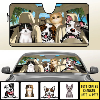 Pets Personalized Car Windshield Sunshade - Left-Hand Drive