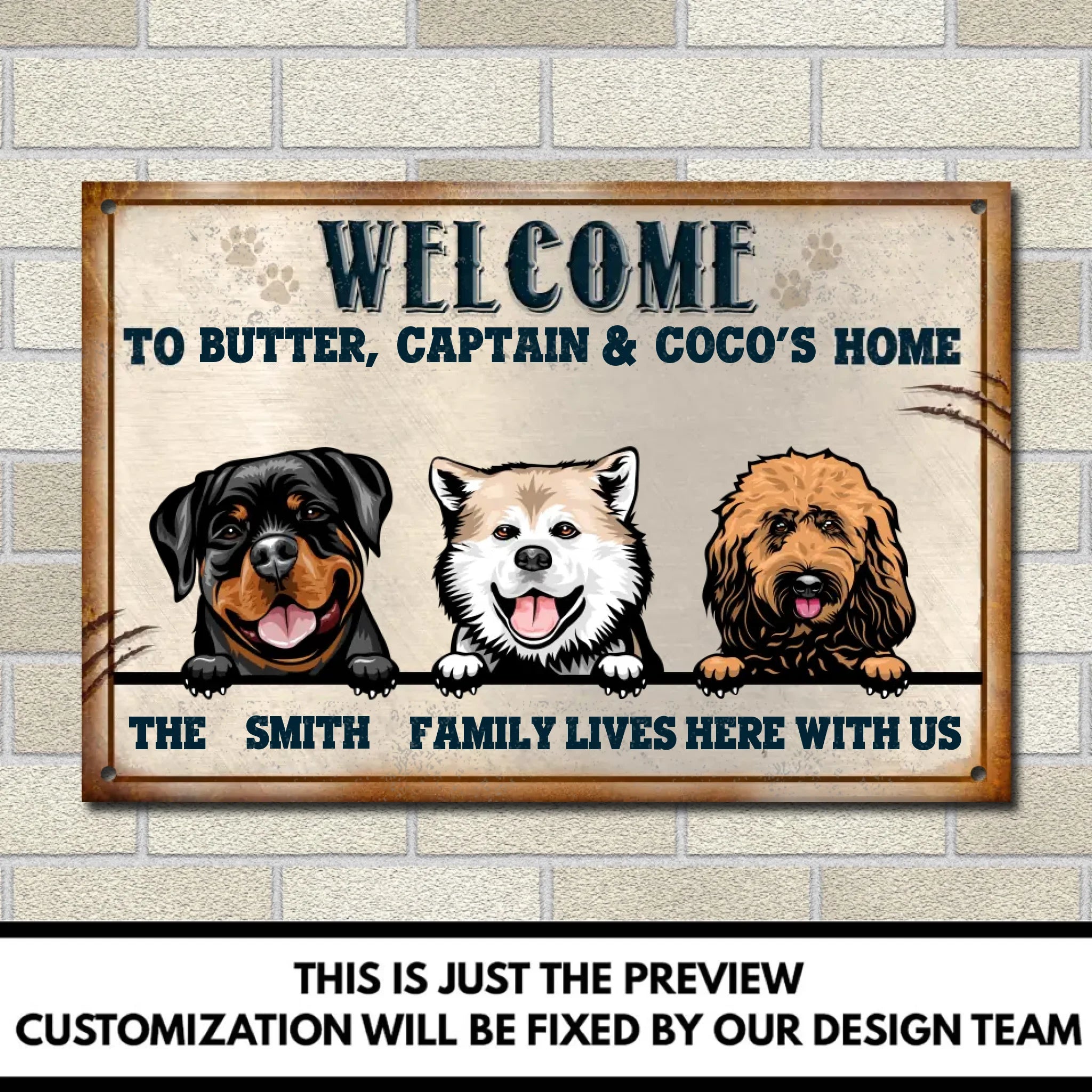 Welcome To Our Home Dog - Personalized Metal Sign
