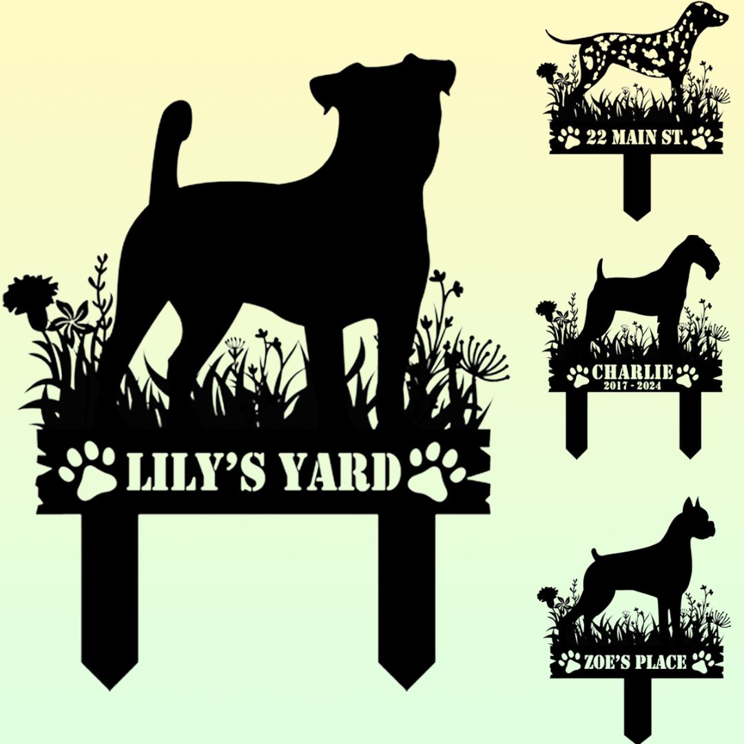 Custom Floral Dog Breed Silhouette Garden Stakes