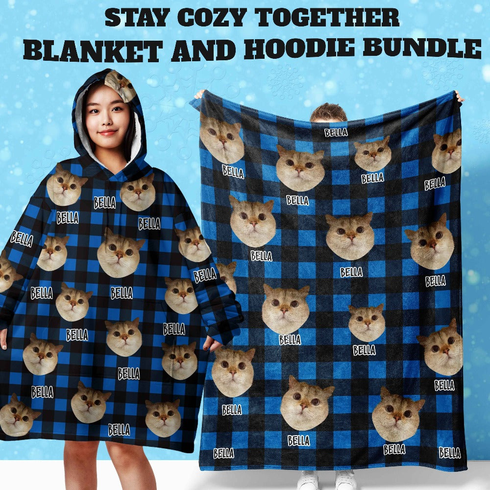 Stay Cozy Together Photo Blanket and Blanket Hoodie Bundle