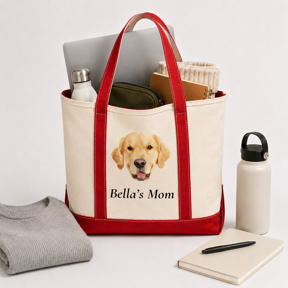 Custom Pet Photo Canvas Tote Bag, Personalized with Your Pet&