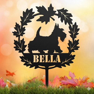 Custom Fall Leaf Dog Garden Stake – Personalized Yard Décor with Dog Breed & Name