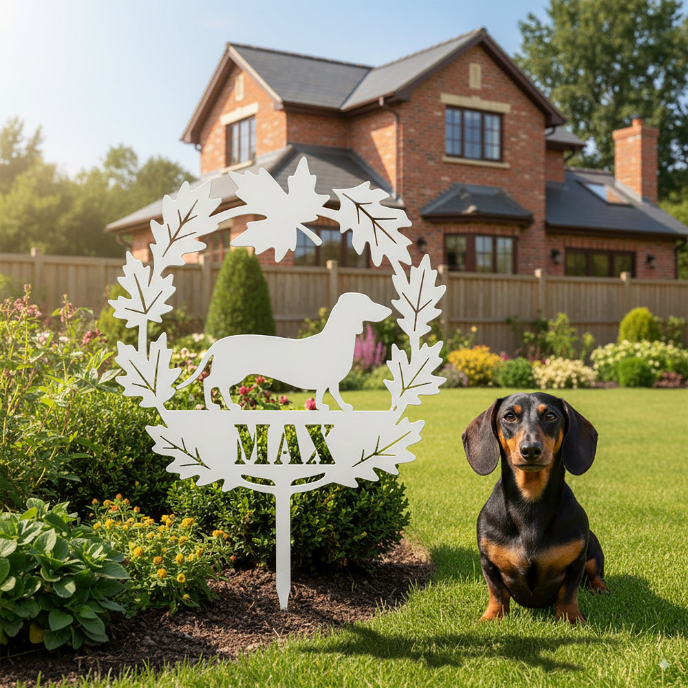 Custom Fall Leaf Dog Garden Stake – Personalized Yard Décor with Dog Breed & Name