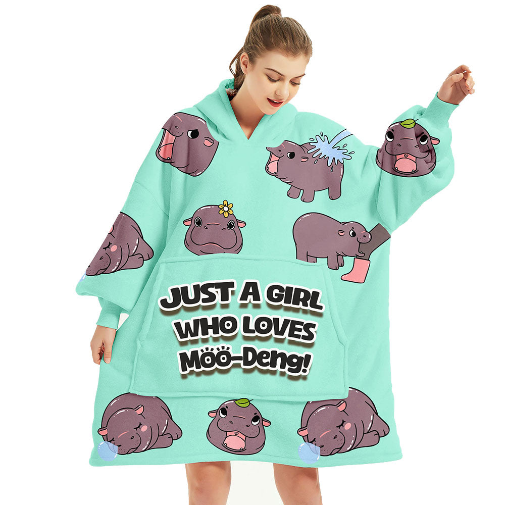 Moo Deng Oversized Wearable Blanket Hoodie