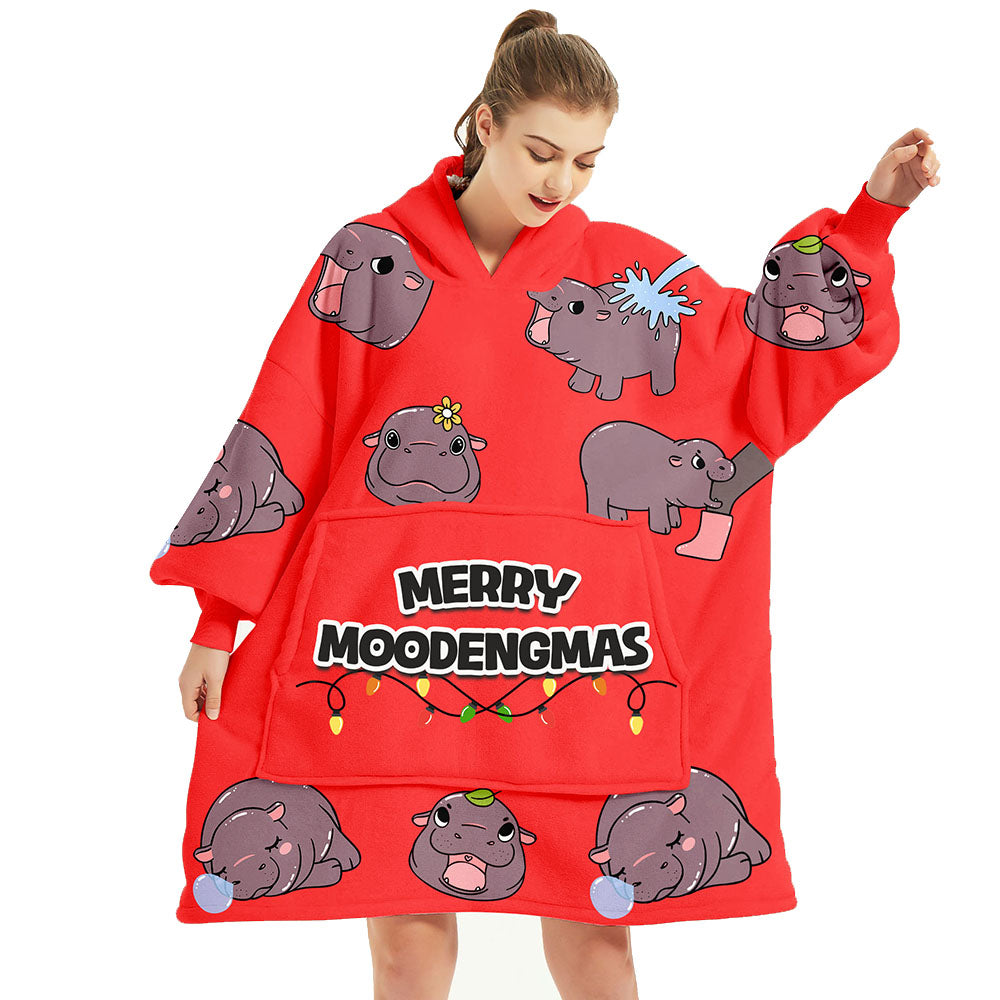 Moo Deng Oversized Wearable Blanket Hoodie