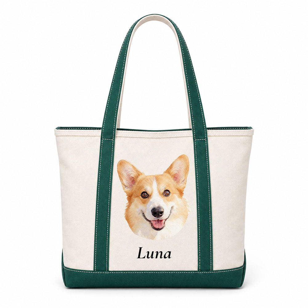 Custom Pet Photo Canvas Tote Bag, Personalized with Your Pet&