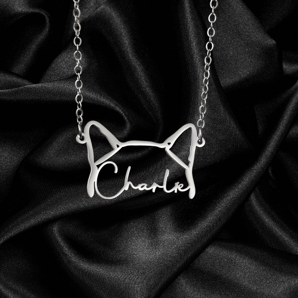 Personalized Dog Ear Name Necklace Silver Mostly Paws