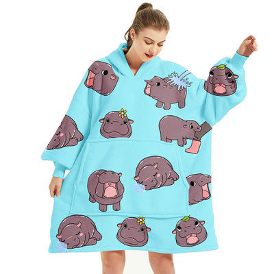 Moo Deng Oversized Wearable Blanket Hoodie