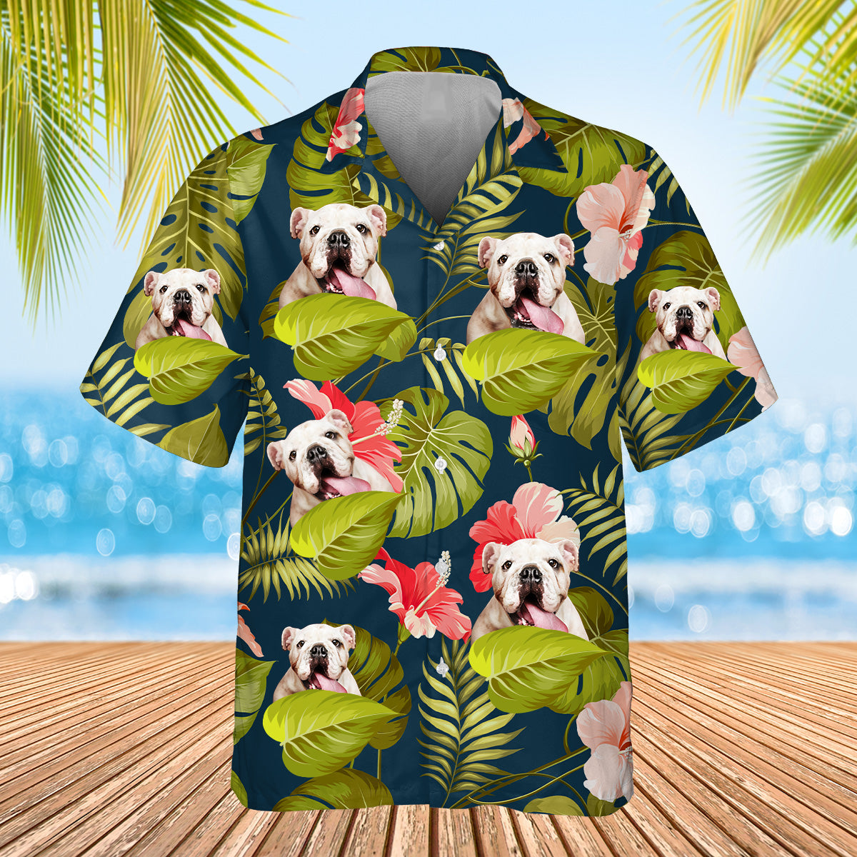 navy olive leaf themed shirt with dogs