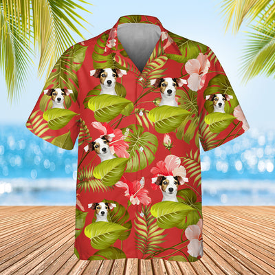 red olive leaf themed shirt with dogs