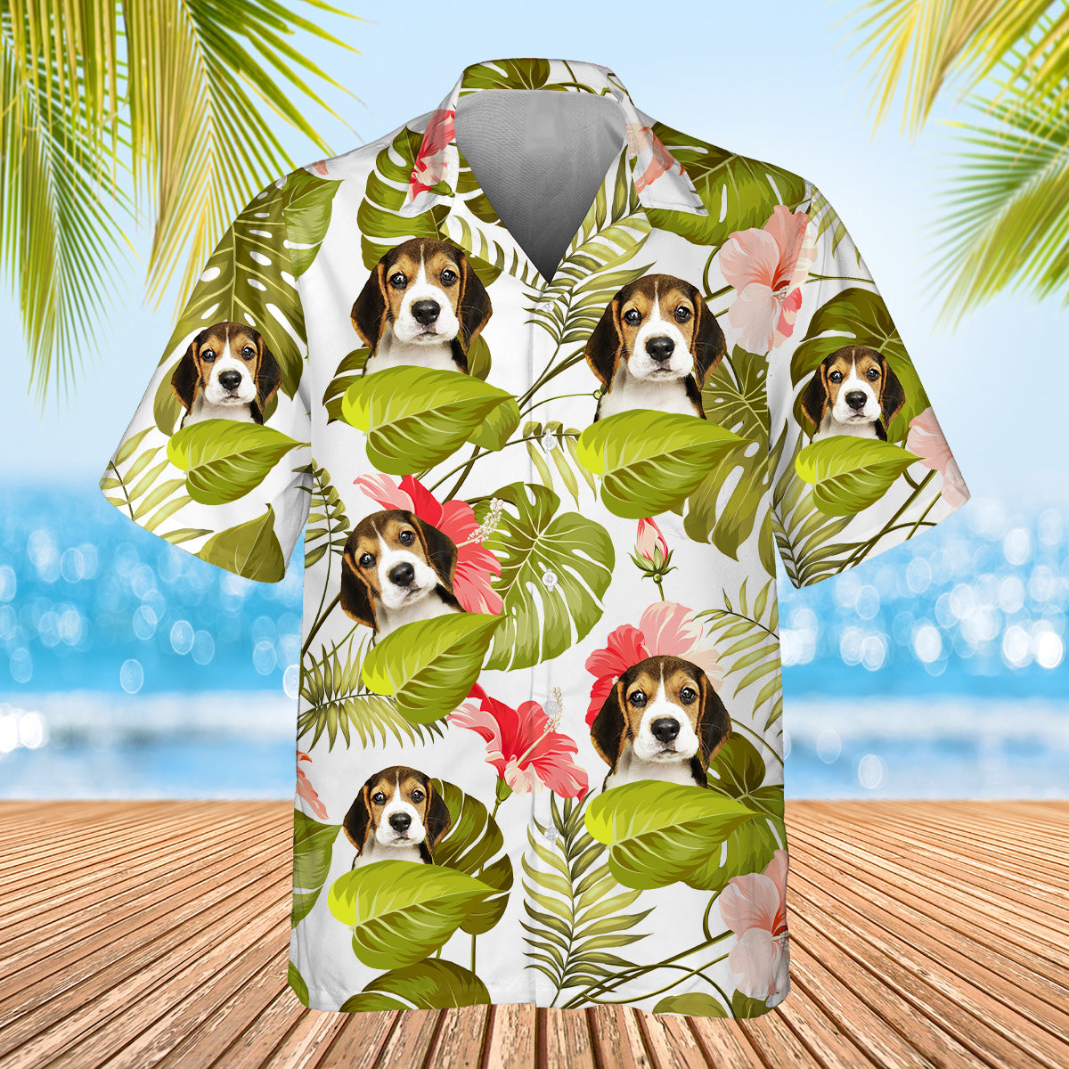 white olive leaf themed shirt with dogs