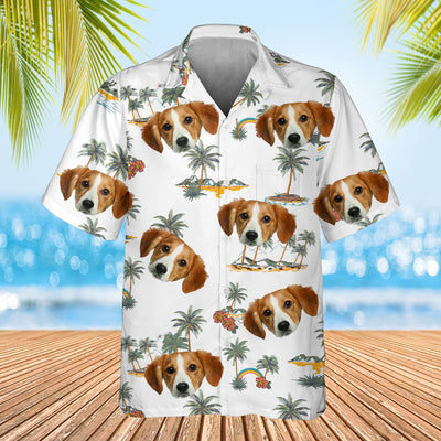 white palm tree themed shirt with dogs