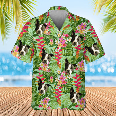green leaf themed shirt with dogs
