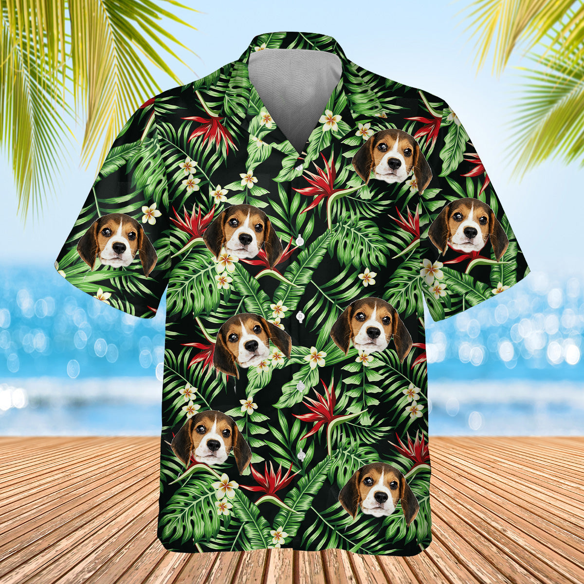 black leaf themed shirt with dogs