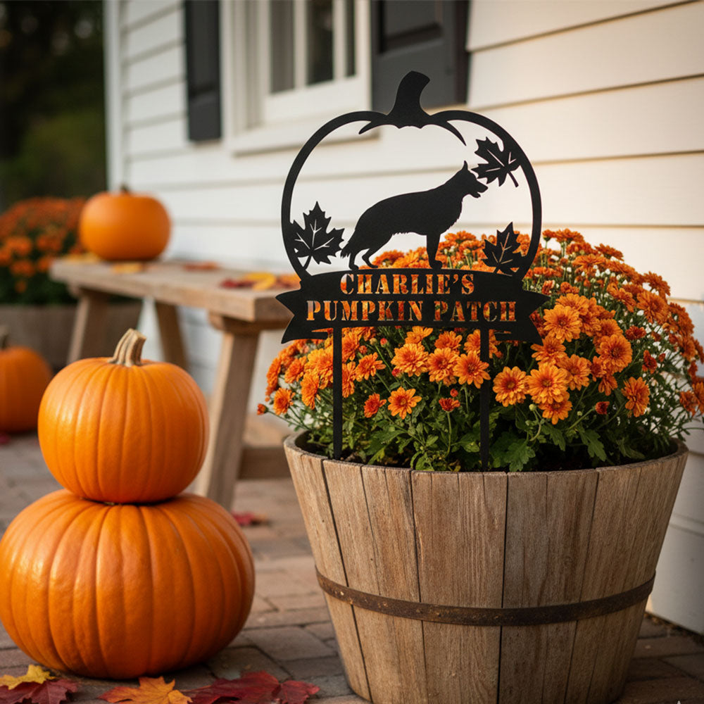 Personalized Pumpkin Patch Dog Garden Stake