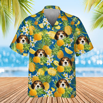blue pineapple themed shirt with dogs