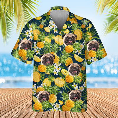 navy pineapple themed shirt with dogs