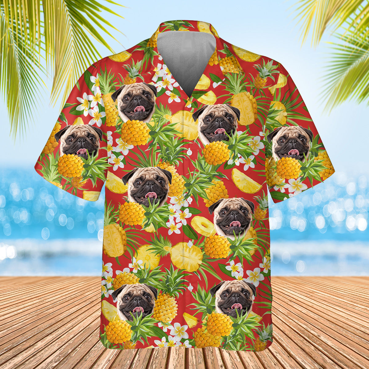 red pineapple themed shirt with dogs