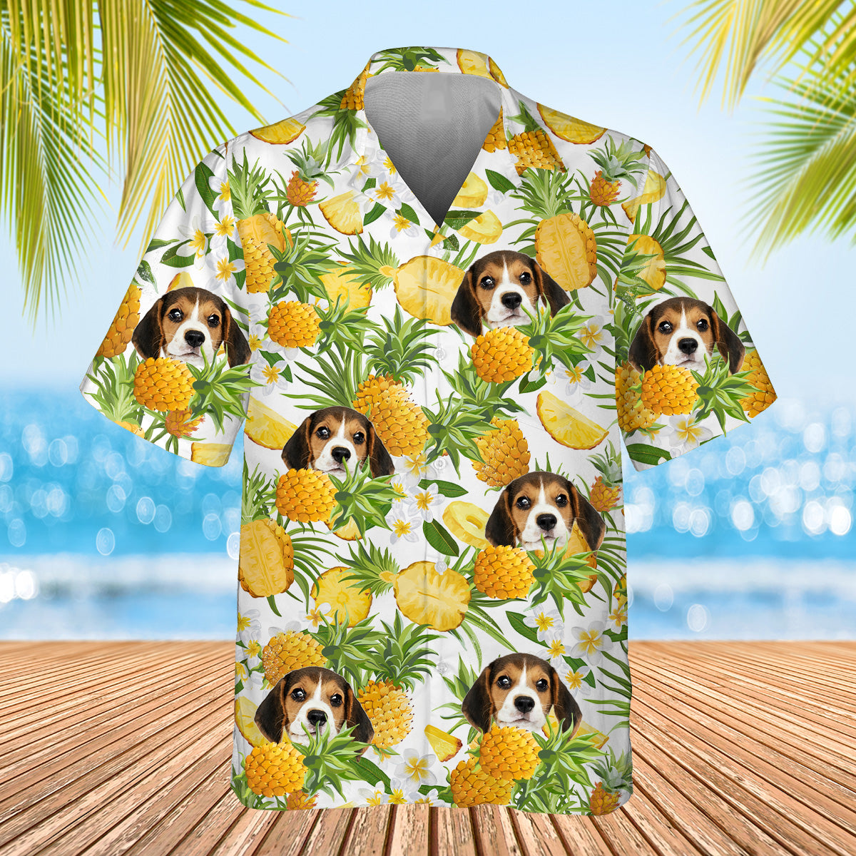 white pineapple themed shirt with dogs