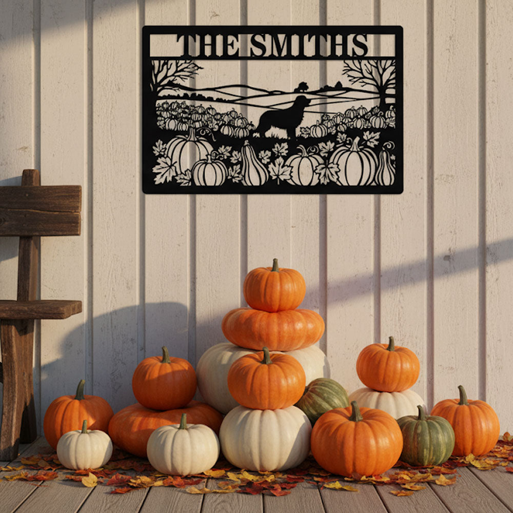 Custom Family Pumpkin Patch Dog Plaque – Personalized Fall Porch & Wall Sign