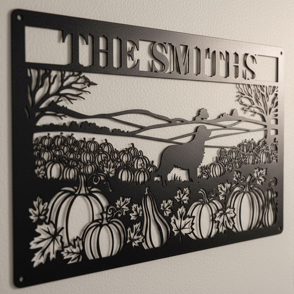 Custom Family Pumpkin Patch Dog Plaque – Personalized Fall Porch & Wall Sign