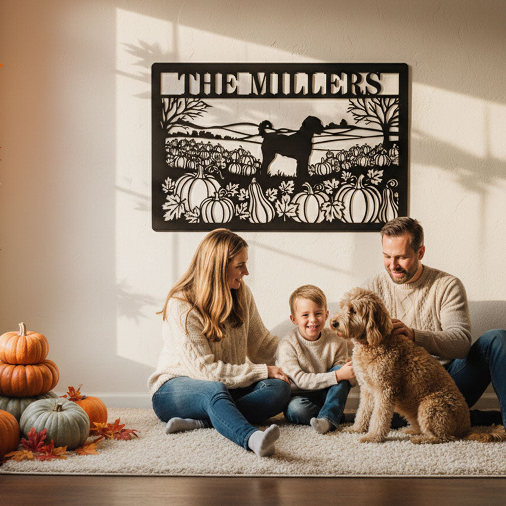 Custom Family Pumpkin Patch Dog Plaque – Personalized Fall Porch & Wall Sign