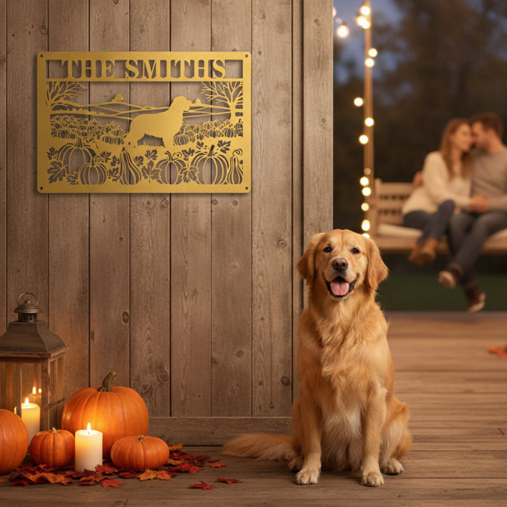 Custom Family Pumpkin Patch Dog Plaque – Personalized Fall Porch & Wall Sign