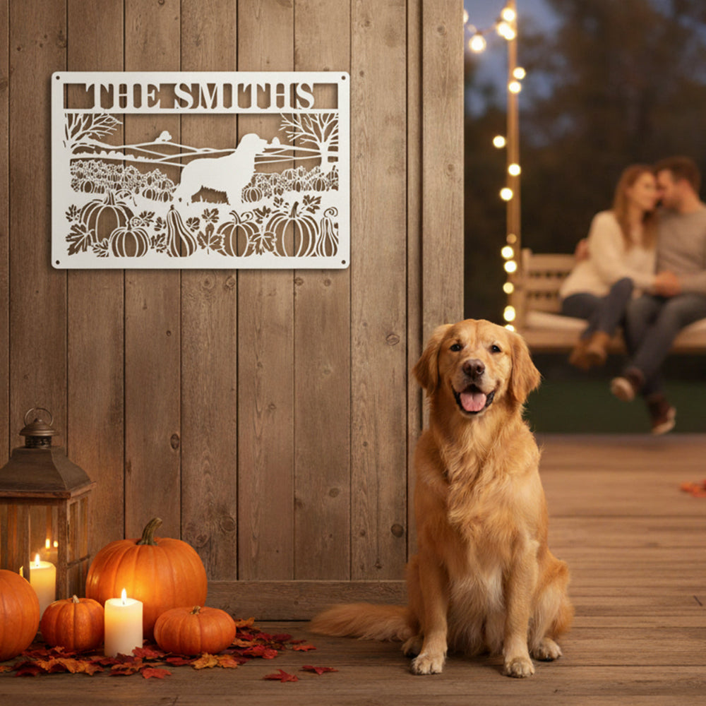 Custom Family Pumpkin Patch Dog Plaque – Personalized Fall Porch & Wall Sign