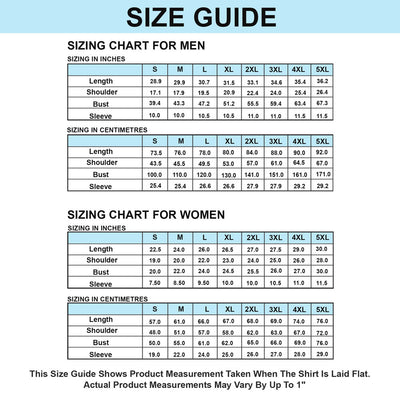 sizing chart for mens and womens shirts