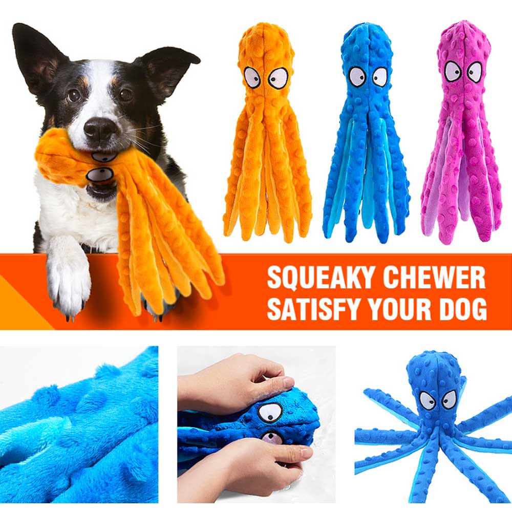 Pack of 2 - Soft Plush Octopus Interactive Squeaky Toy for Dogs