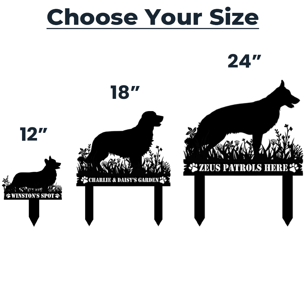 Personalized Floral Dog Breed Garden Stake — Custom Name + Breed Silhouette | Wrought Iron | 100+ Breeds