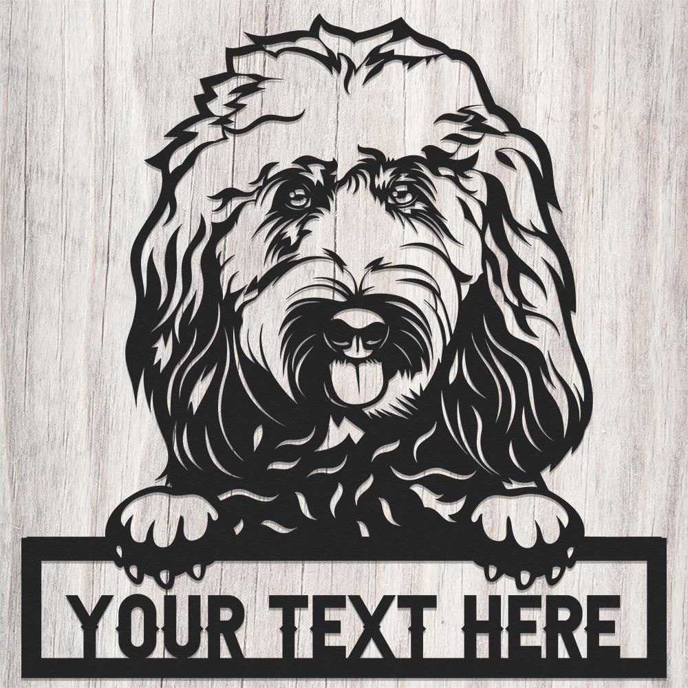 dog themed metal sign with text "your text here"