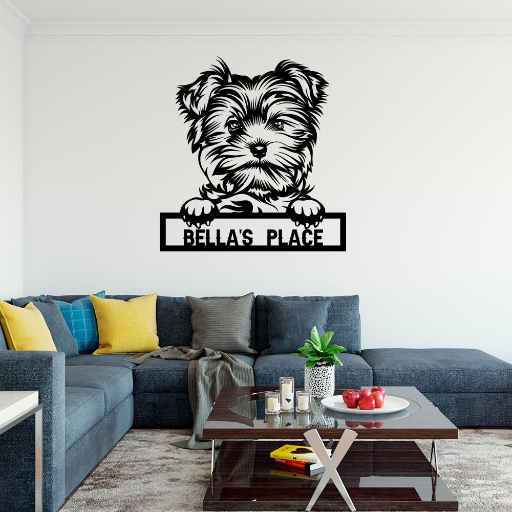 dog themed metal sign with text "bella&