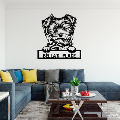 dog themed metal sign with text "bella's place"